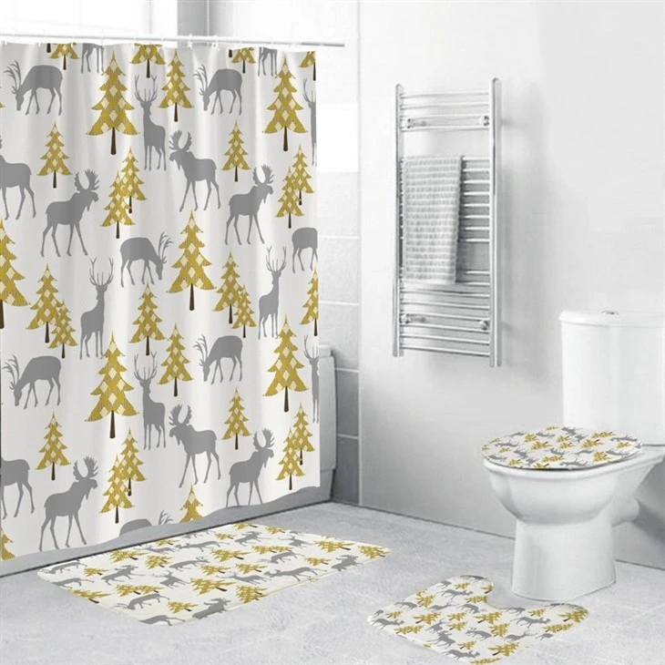 Children's Cute Cartoon Christmas Tree Snowman Car Shower Curtain 3D Digital Printing Waterproof Bathroom Curtain