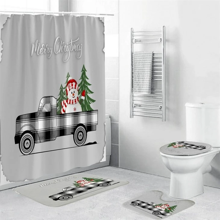 Children's Cute Cartoon Christmas Tree Snowman Car Shower Curtain 3D Digital Printing Waterproof Bathroom Curtain