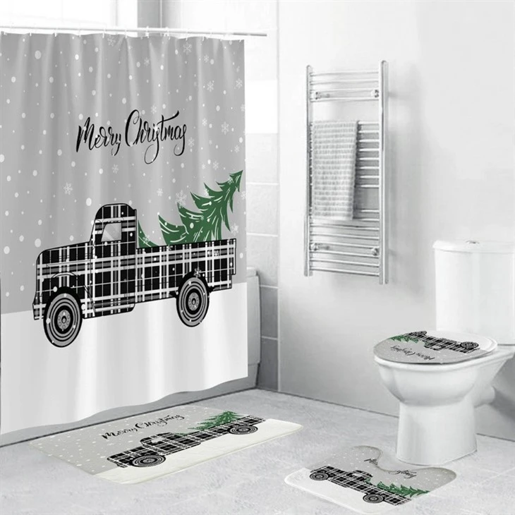 Children's Cute Cartoon Christmas Tree Snowman Car Shower Curtain 3D Digital Printing Waterproof Bathroom Curtain