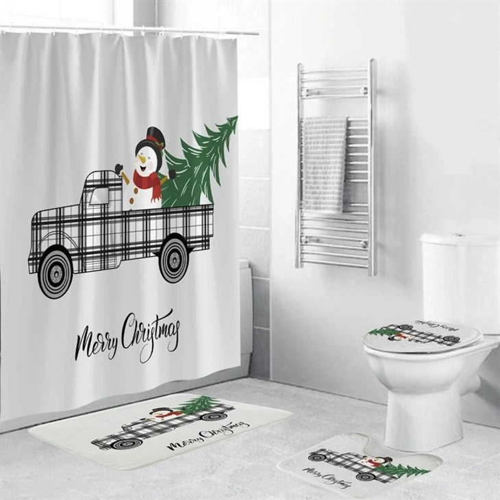 Children's Cute Cartoon Christmas Tree Snowman Car Shower Curtain 3D Digital Printing Waterproof Bathroom Curtain